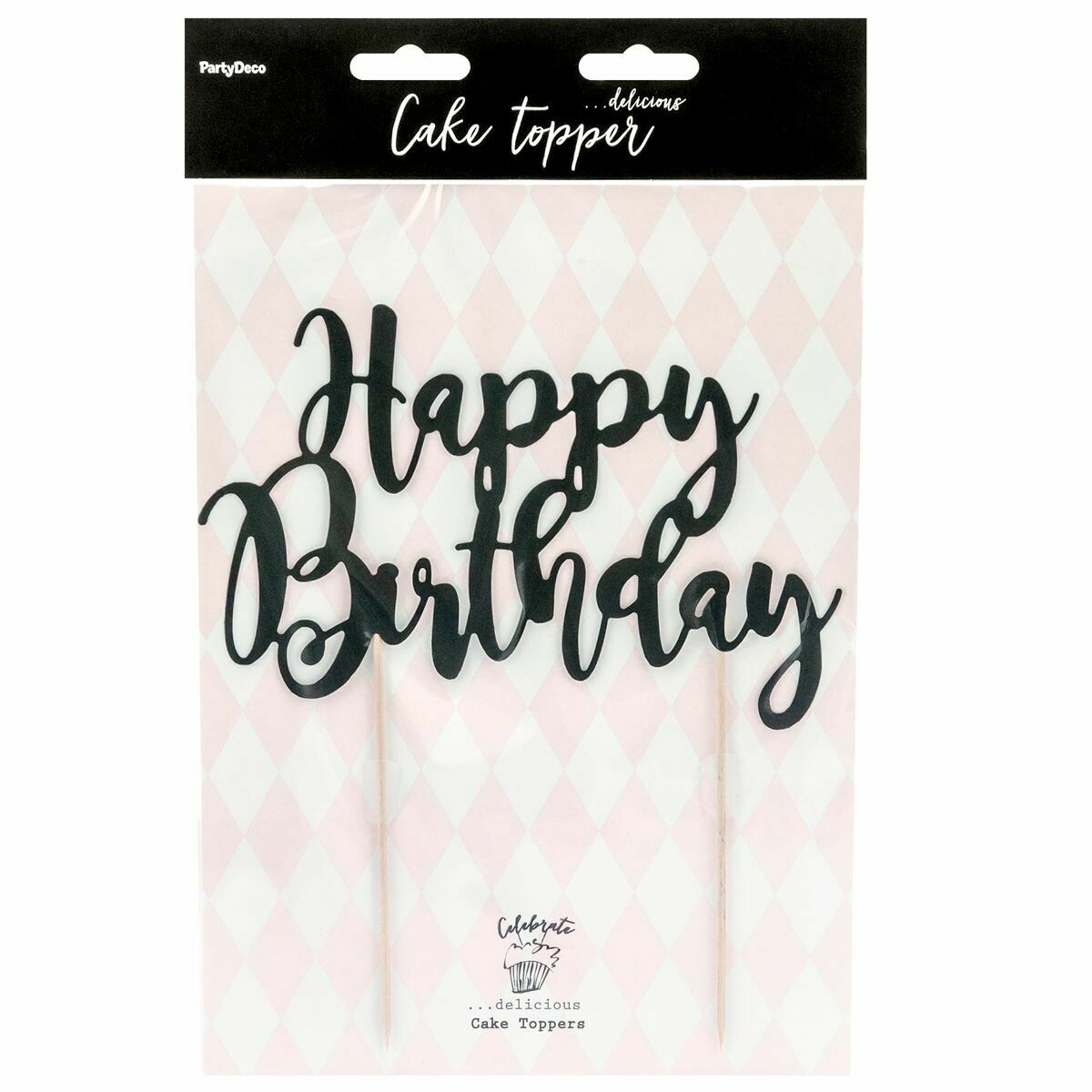 PartyDeco Cake Topper 'Happy Birthday' - BLACK -Τόπερ Τούρτας Μαύρο - 'Happy Birthday'