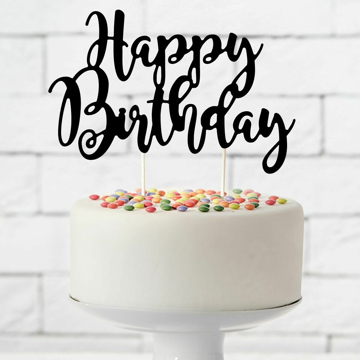 PartyDeco Cake Topper 'Happy Birthday' - BLACK -Τόπερ Τούρτας Μαύρο - 'Happy Birthday'