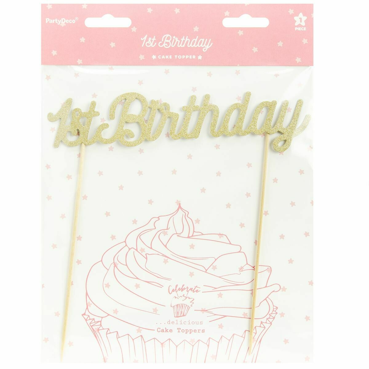 PartyDeco Cake Topper 1st Birthday -GOLD - Τόπερ Τούρτας 1α Γενέθλια