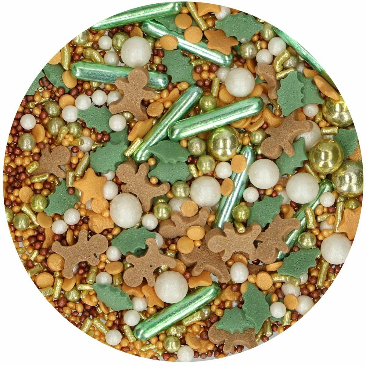 FunCakes Sprinkle Mix 65γρ -JOYFUL MEDLEY - Μείγμα  Ζαχαρωτών Χριστουγεννιάτικο με Μπισκοτανθρωπάκια και Φύλλα γκι
