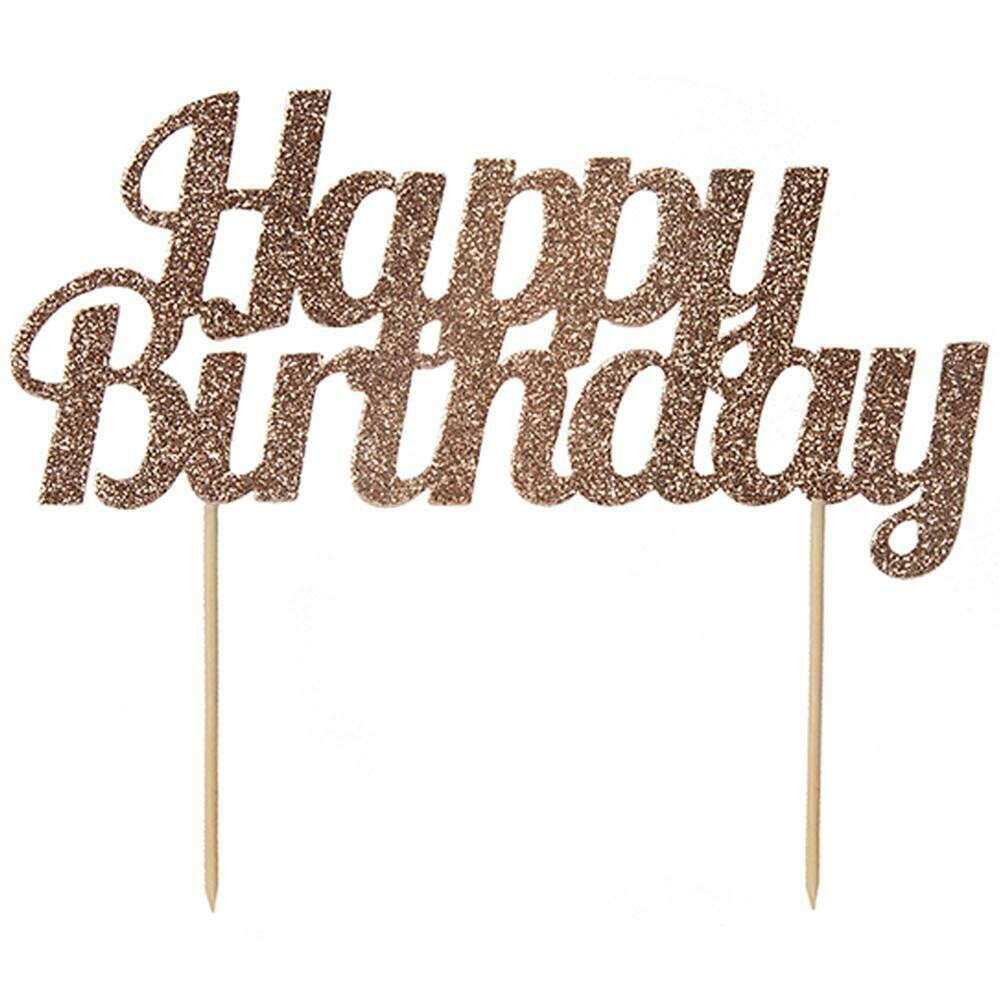 By AH -Cake Topper 'Happy Birthday' -ROSE GOLD GLITTER -Τόπερ Τούρτας Ροζ Χρυσό Γκλίτερ