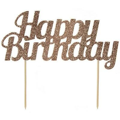 By AH -Cake Topper 'Happy Birthday' -ROSE GOLD GLITTER -Τόπερ Τούρτας Ροζ Χρυσό Γκλίτερ