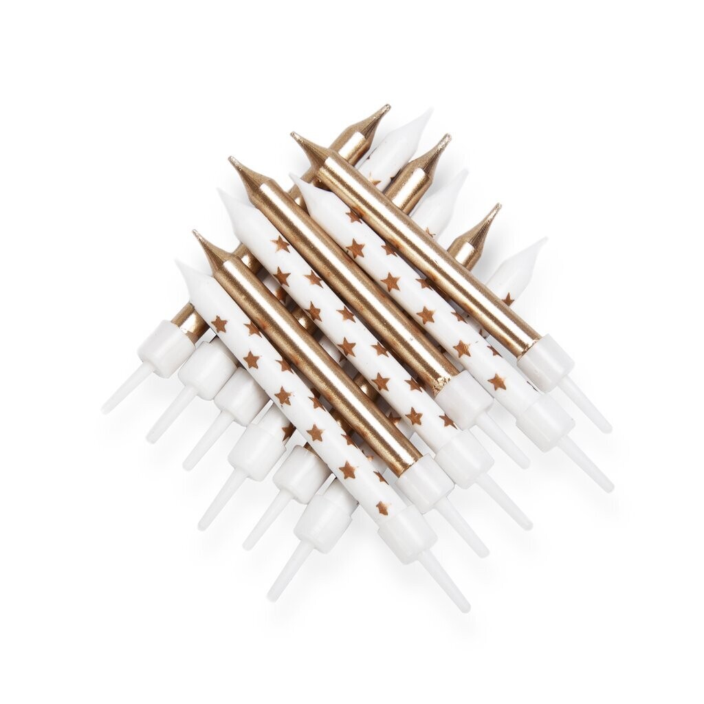 SALE!!! By AH -Candles -Set of 12 -GOLD STARS -Κεράκια  12 τεμ Χρυσά &amp; Λευκά με Χρυσά Αστέρια