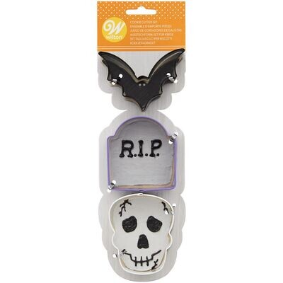 SALE!!! Wilton HALLOWEEN Cookie Cutter Bat-Tombstone-Skull 3 τμχ - Σετ 3τεμ Κουπ πατ Νυχτερίδα, Ταφόπλακα, Νεκροκεφαλή