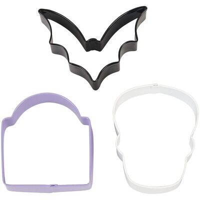 SALE!!! Wilton HALLOWEEN Cookie Cutter Bat-Tombstone-Skull 3 τμχ - Σετ 3τεμ Κουπ πατ Νυχτερίδα, Ταφόπλακα, Νεκροκεφαλή