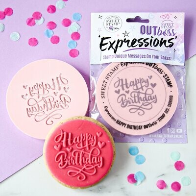 SALE!!! Sweet Stamp -OUTboss Expressions -HAPPY BIRTHDAY &amp; HEARTS - Σφραγίδα