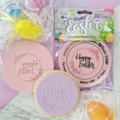 SALE!!! Sweet Stamp -OUTboss Easter -'HAPPY EASTER' FLORAL FRAME - Πασχαλινή Σφραγίδα Στεφάνι με Λουλούδια