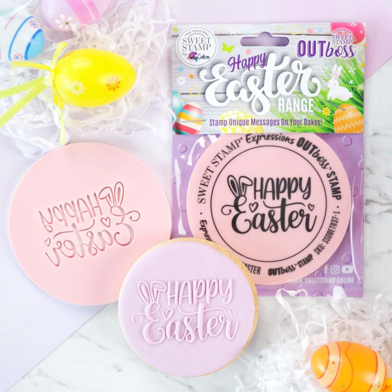 SALE!!! Sweet Stamp -OUTboss Easter -CURLY 'HAPPY EASTER' with Bunny Ears- Πασχαλινή Σφραγίδα