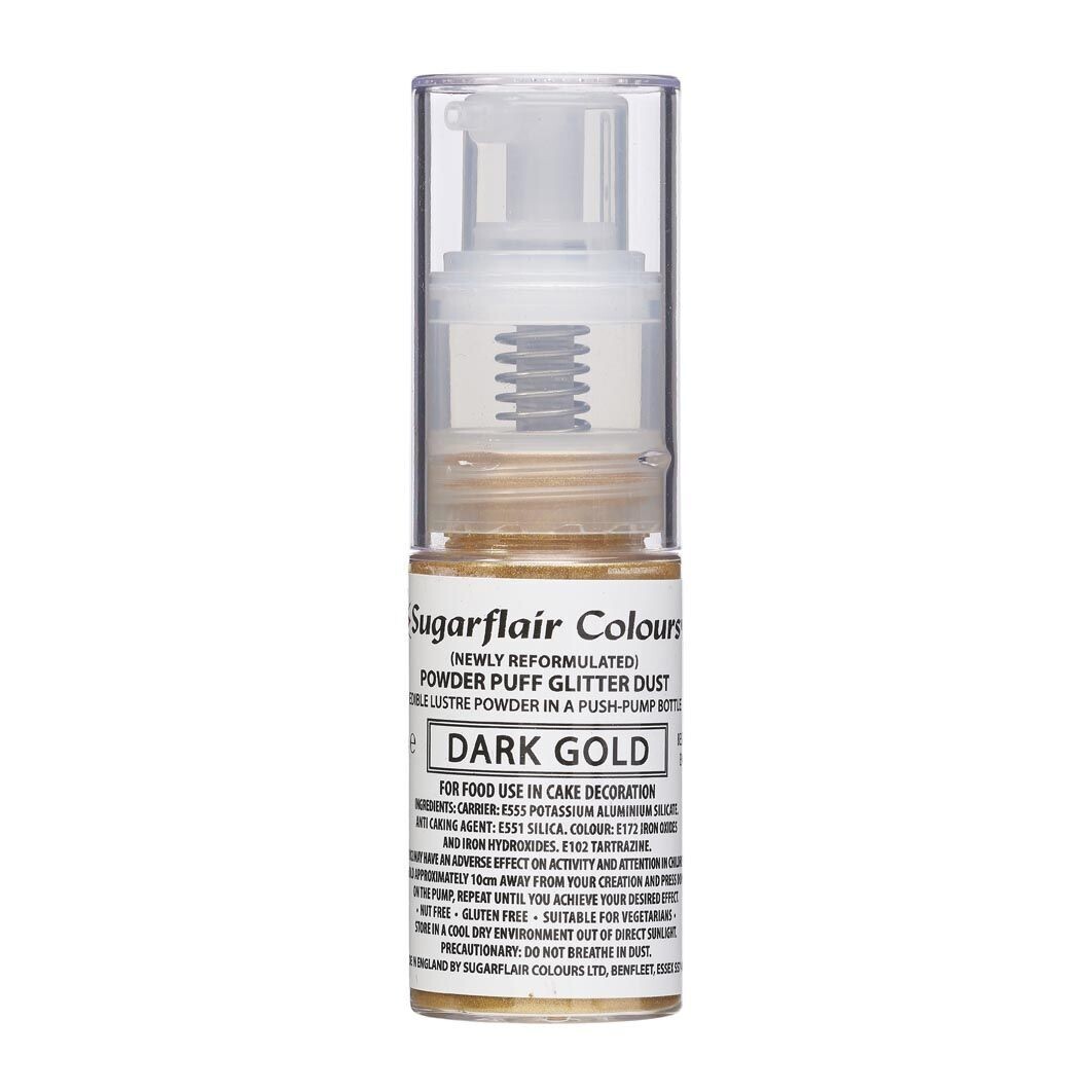 Sugarflair Powder Puff Glitter Dust Pump Spray -DARK GOLD 10g - Βρώσιμο Γκλίτερ σε σπρέι Σκούρο Χρυσό