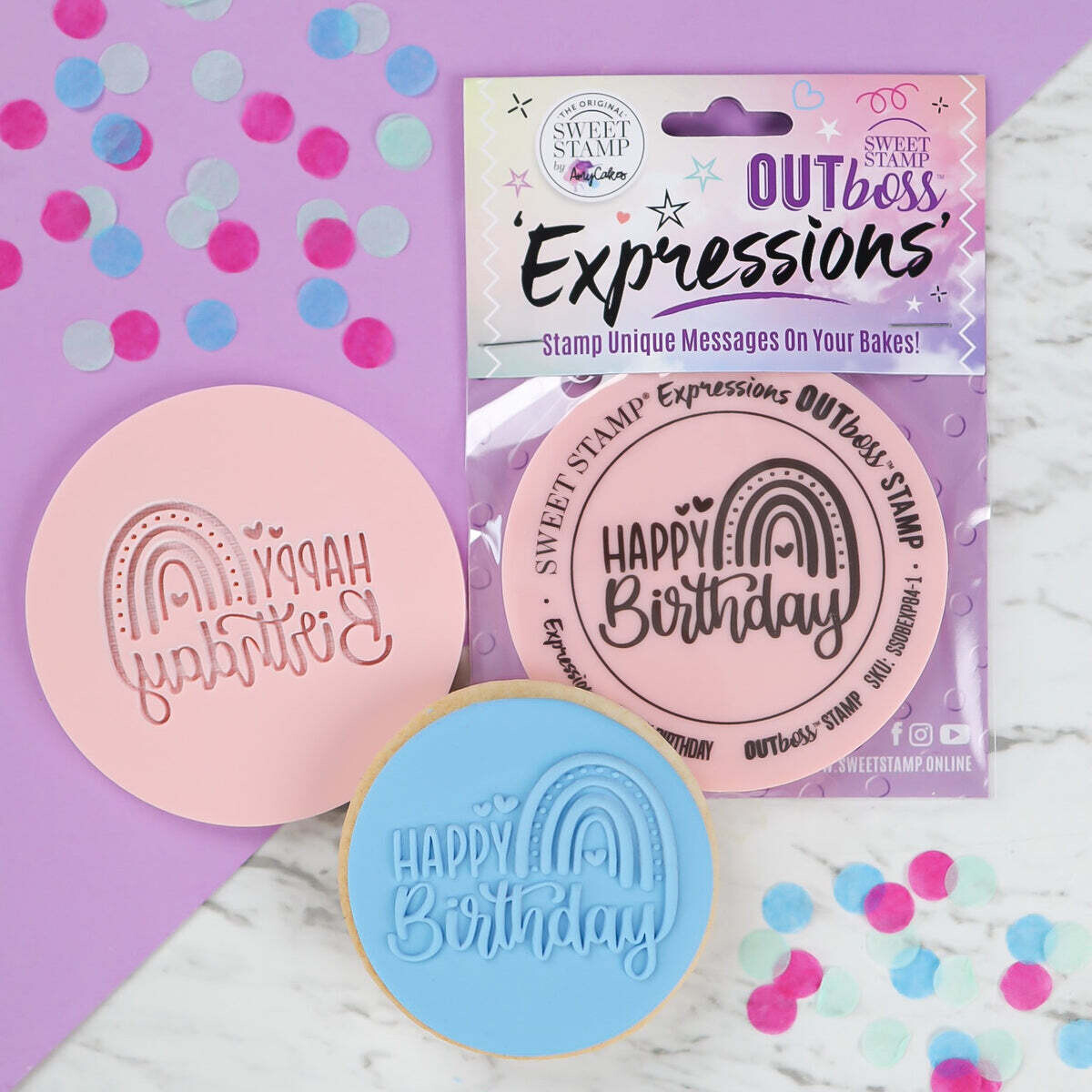 SALE!!! Sweet Stamp -OUTboss Expressions -RAINBOW 'Happy Birthday' - Σφραγίδα με Ουράνιο Τόξο