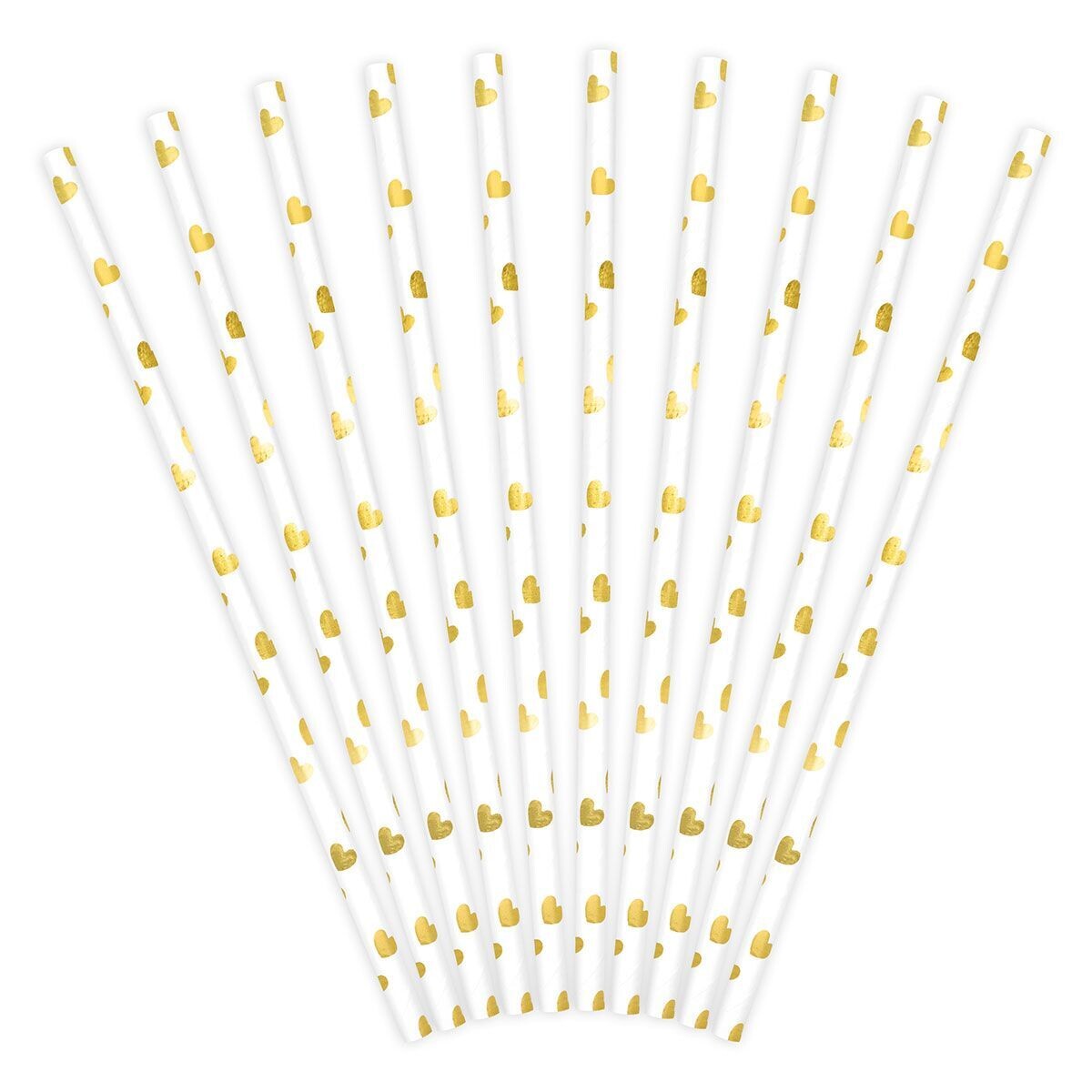 PartyDeco Paper Straws -GOLD HEARTS 10 τμχ - Χάρτινα καλαμάκια/στικς Λευκά με χρυσές καρδιές