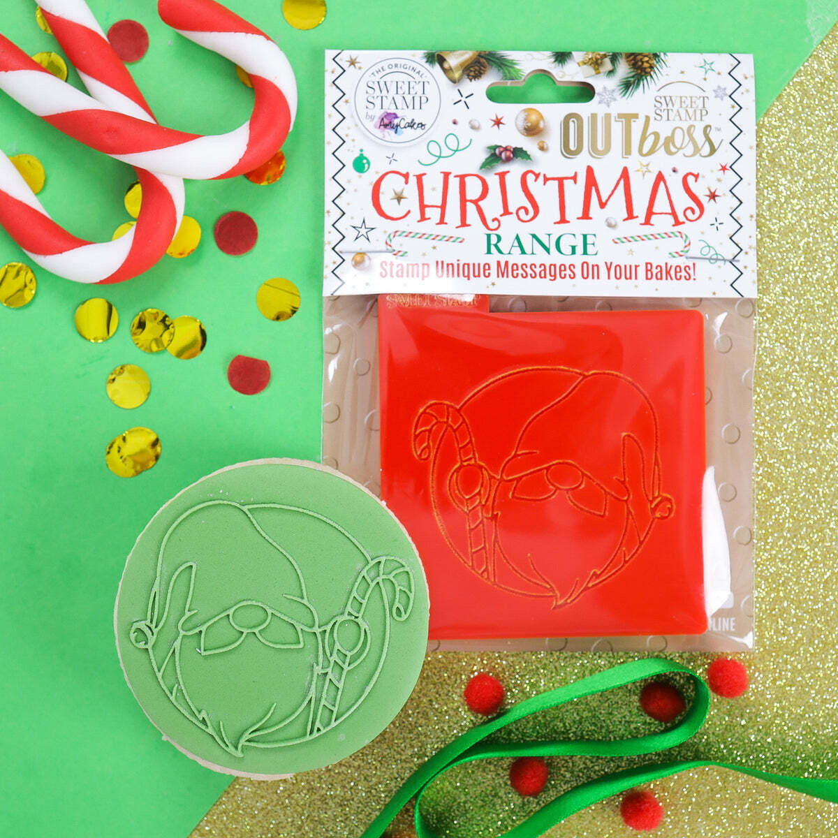 SALE!!! Sweet Stamp -OUTboss Christmas -CANDY CANE GNOME --Χριστουγεννιάτικη Σφραγίδα Νάνος με Γλειφιτζούρι