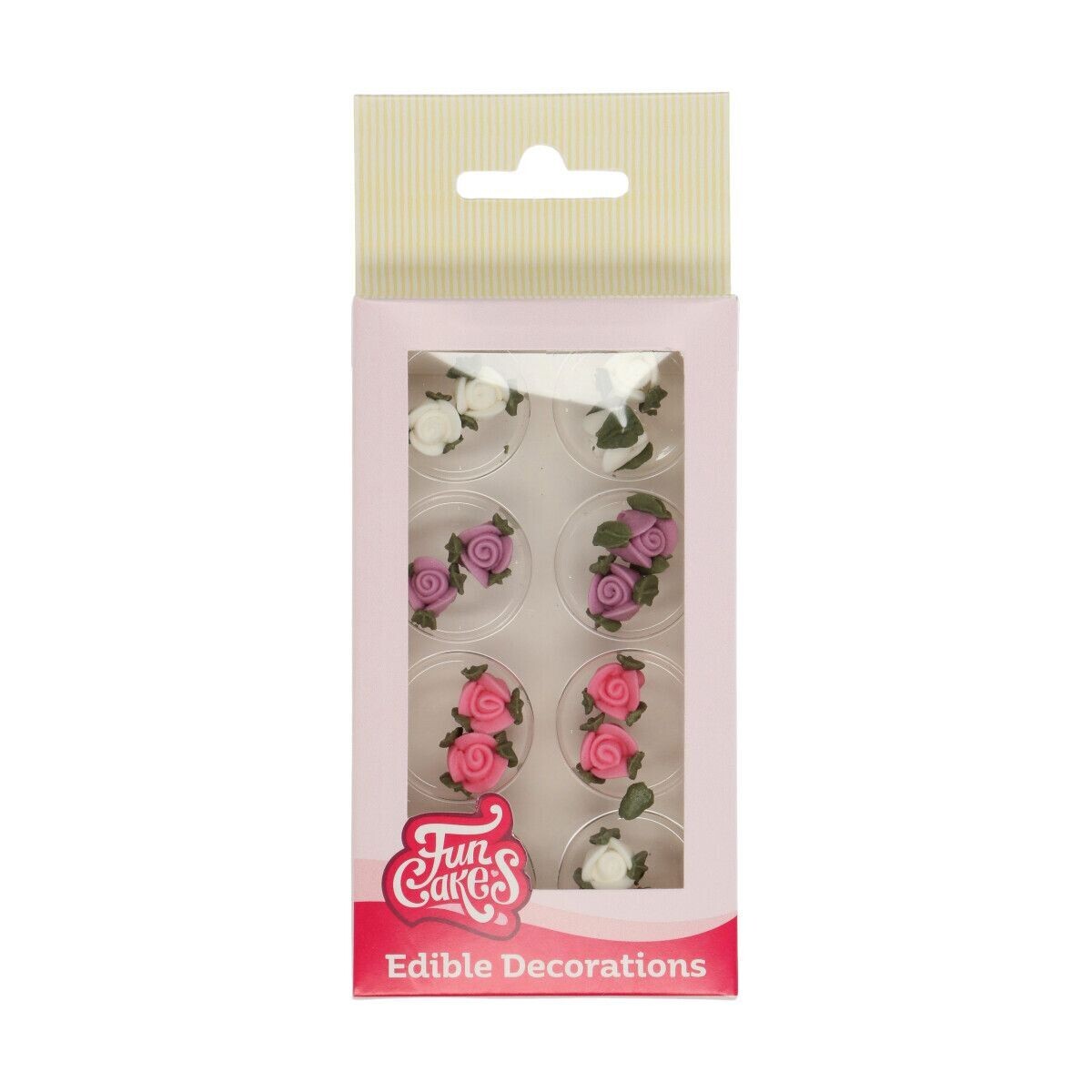 FUNCAKES Sugar Decorations -ROSES WITH LEAVES 16τμχ - Βρώσιμα ζαχαρωτά τριαντάφυλλα με φύλλα