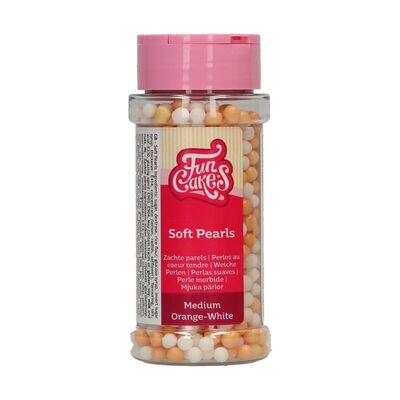 FunCakes Soft Sugar Pearls 4-6mm -ORANGE &amp; WHITE 60g - Μαλακές  Πέρλες Ζάχαρης - Πορτοκαλί &amp; Λευκό 60γρ