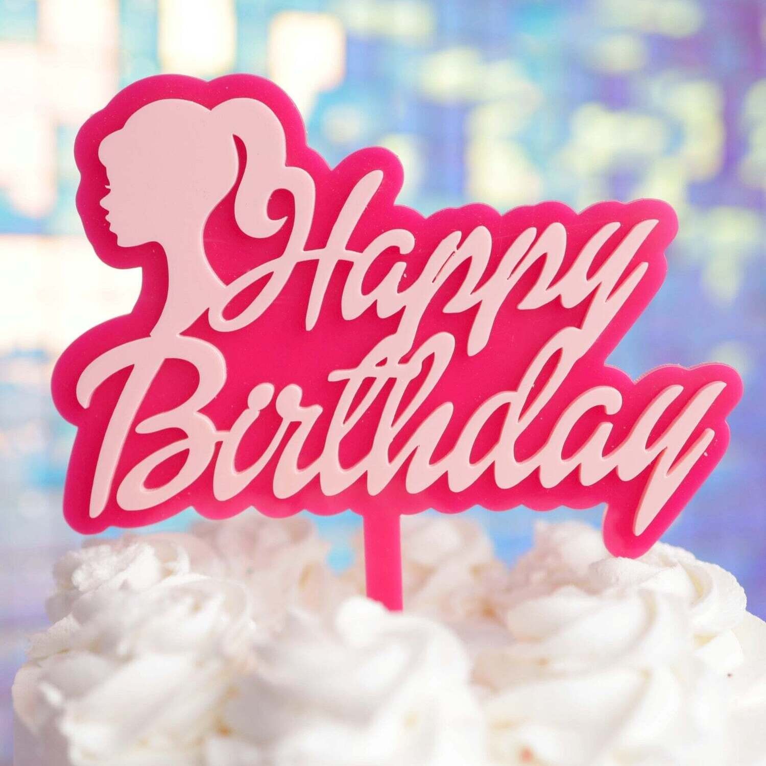 SALE!!! Sweet Stamp Cake Topper - Dollhouse Happy Birthday - Πλαστικό Τόπερ Barbie / Κούκλα Φούξια