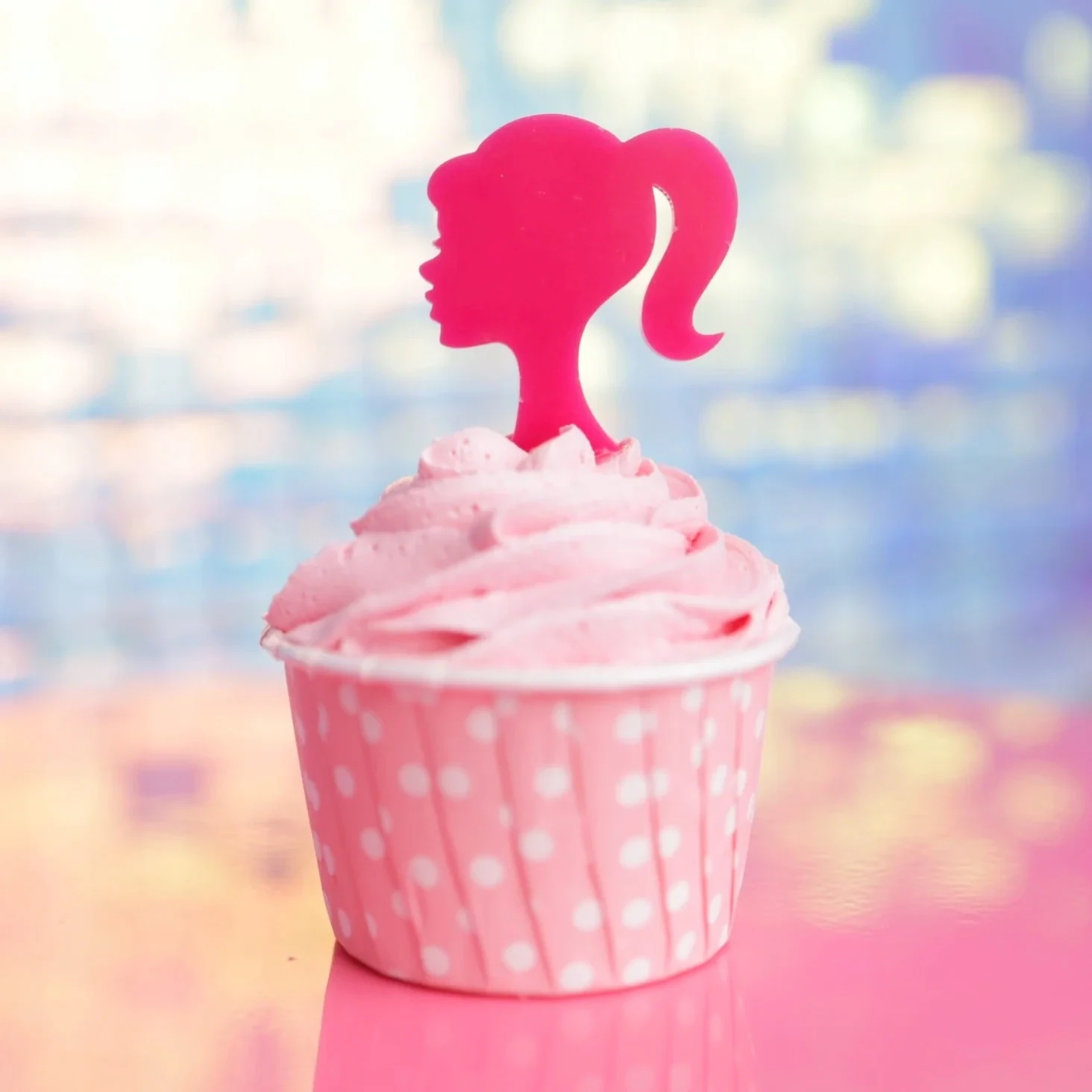 SALE!!! Sweet Stamp Cupcake Toppers  -Barbie Head Silhouette -6 τεμ. Hot Pink - Πλαστικά Τόπερ Μπάρμπι σε φούξια