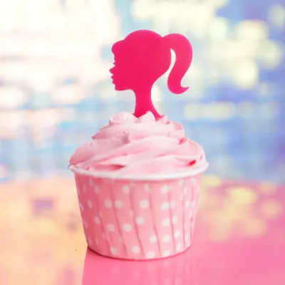 SALE!!! Sweet Stamp Cupcake Toppers  -Barbie Head Silhouette -6 τεμ. Hot Pink - Πλαστικά Τόπερ Μπάρμπι σε φούξια