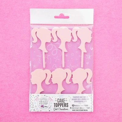 SALE!!! Sweet Stamp Cupcake Toppers  -Barbie Head Silhouette -6 τεμ. Pale Pink - Πλαστικά Τόπερ Μπάρμπι σε απαλό ροζ