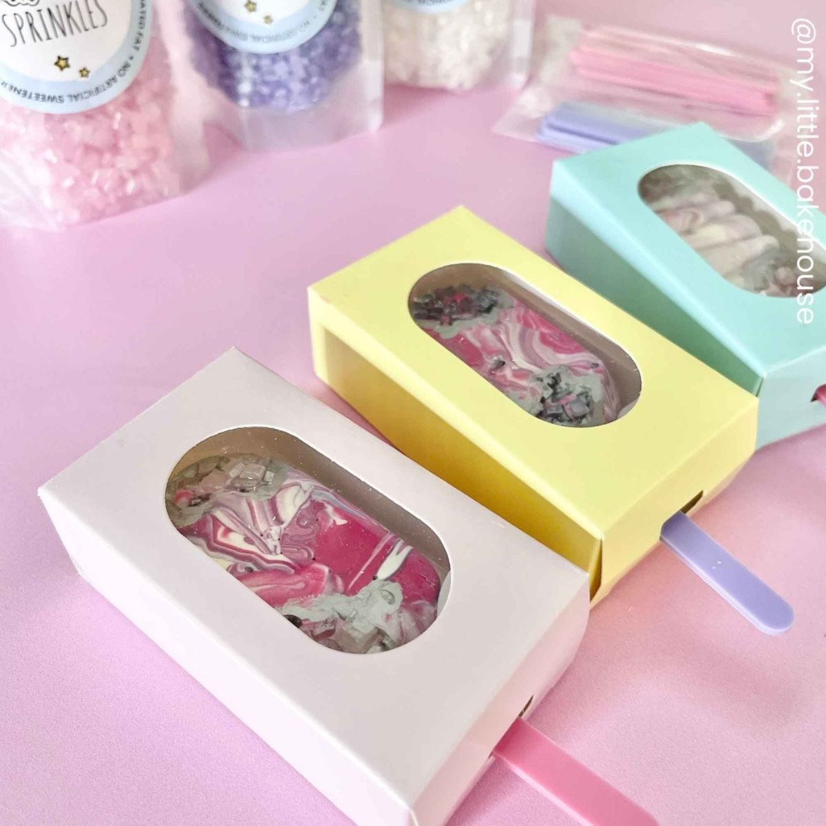 Cakesicle Box 10τμχ  PASTEL BLUE - Κουτιά με παράθυρο για Μίνι Κέικσικλς - Γαλάζιο