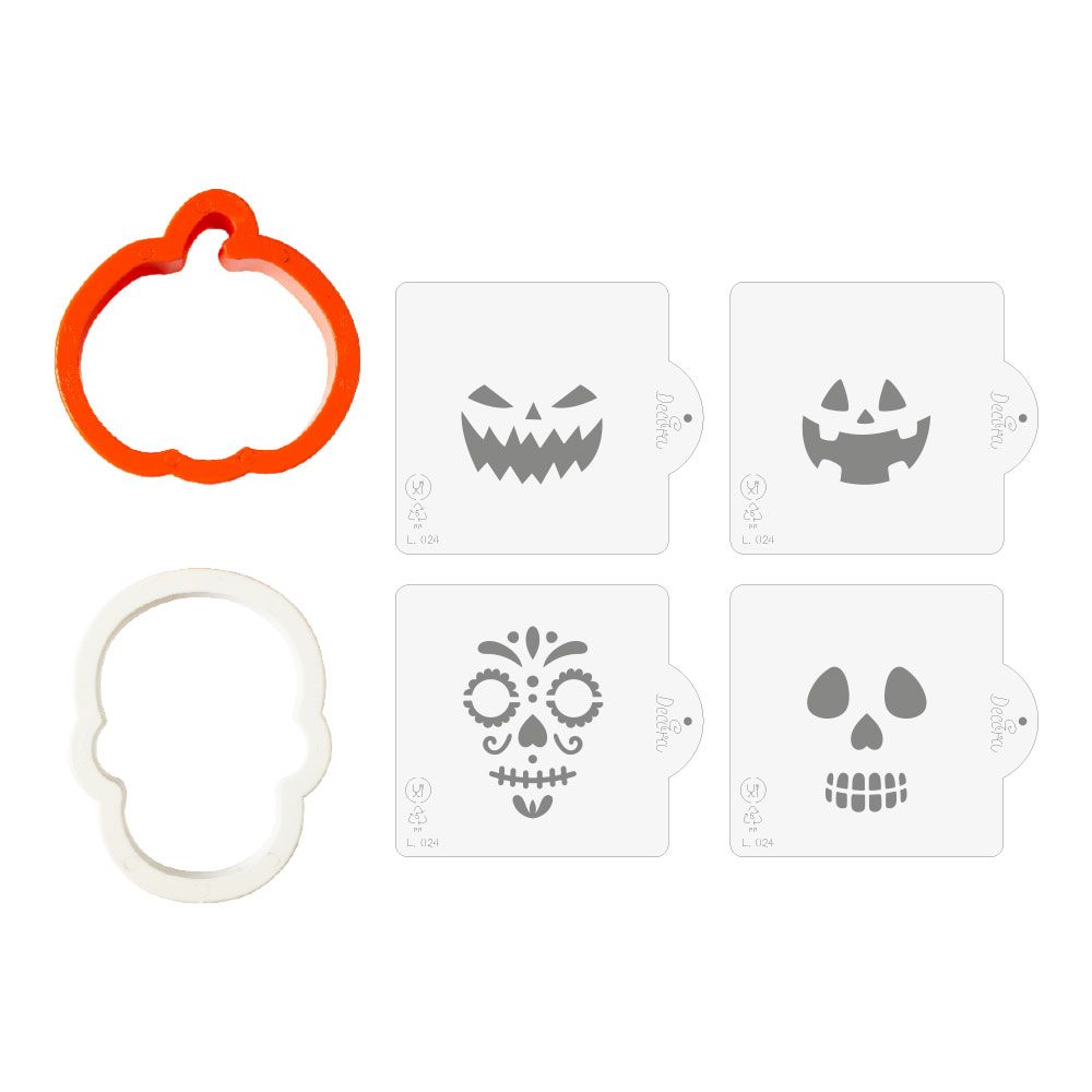 SALE!!! DECORA -HALLOWEEN -Monster Cutter and Stencil (Skull &amp; Pumpkin) - Σετ πλαστικά Κουπ πατ Κρανίο και Κολοκύθα και στένσιλ