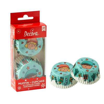 SALE!!! DECORA Cupcake Cases -SANTA'S ELVES -ICE BLUE - Χριστουγεννιάτικες Θήκες Ψησίματος γαλάζιες με Ξωτικά, 36 τεμ