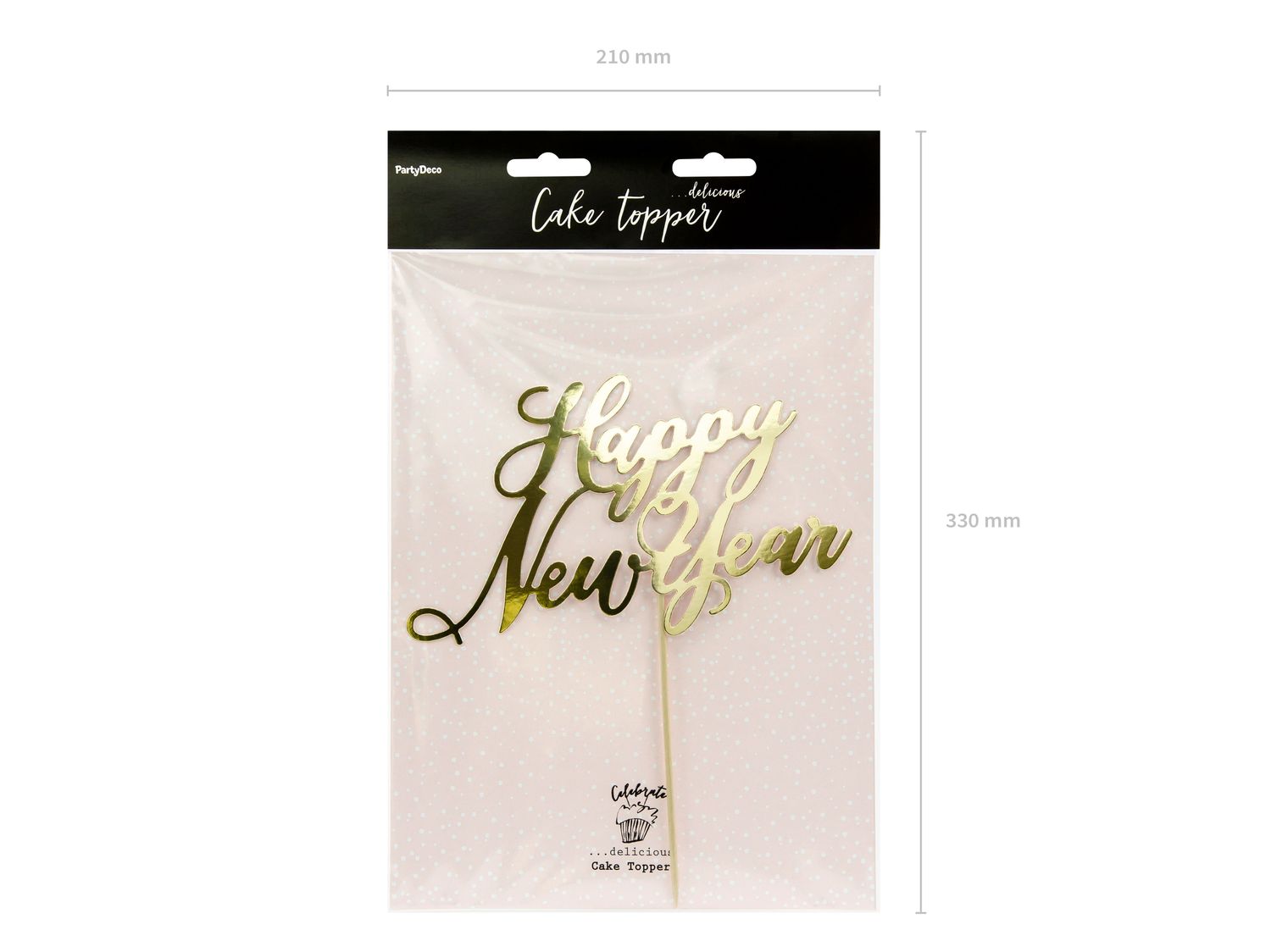 PartyDeco Cake Topper -GOLD -Τόπερ Τούρτας Χρυσό 'Happy New Year'