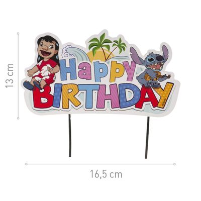 DEKORA Cake Happy Birthday Cake Topper 17εκ Lilo &amp; Stitch-Τόπερ Γενεθλίων
