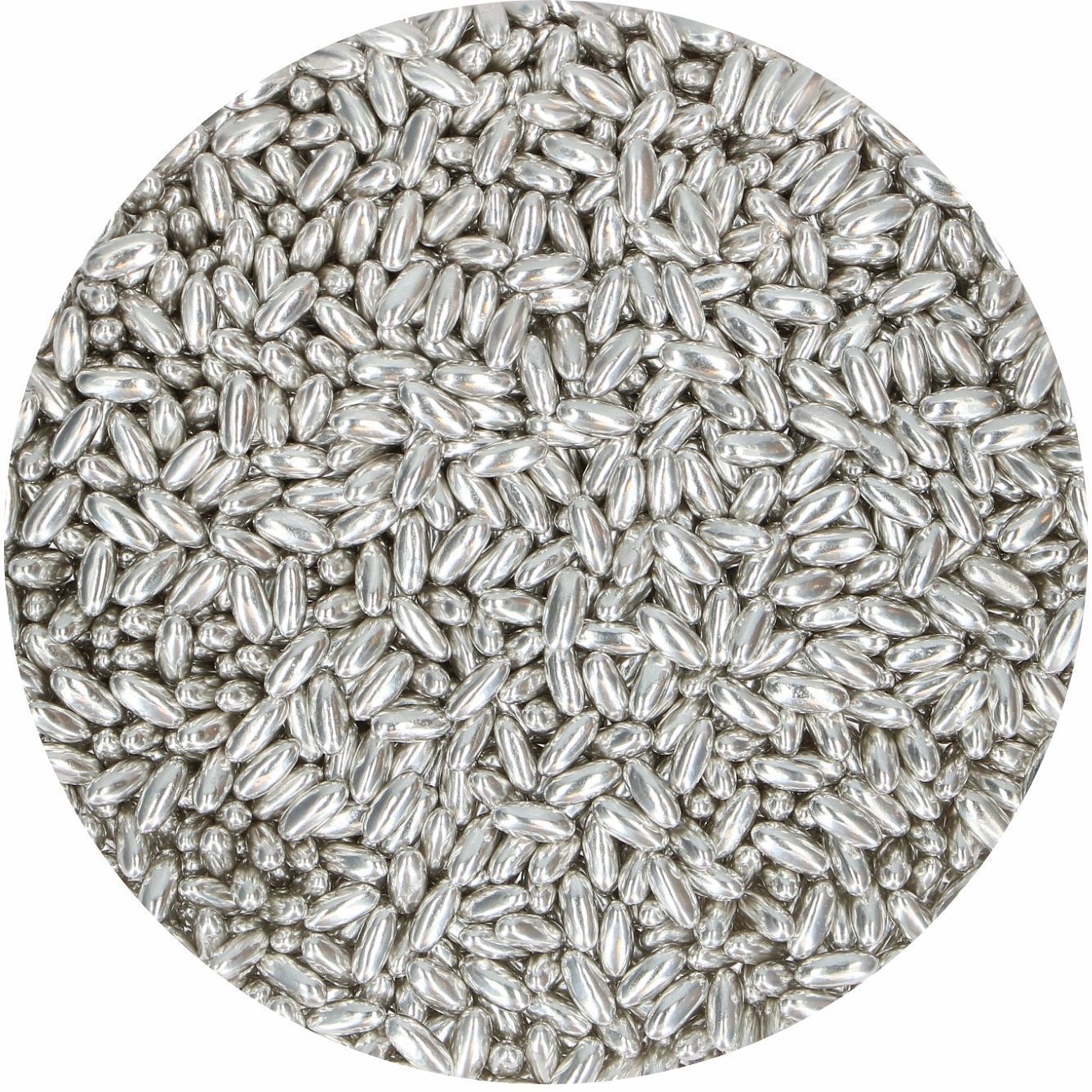 FunCakes SUGAR RICE  -4mm METALLIC SILVER 80g - Μείγμα Ζαχαρωτών Ασημί Μεταλλικές Πέρλες