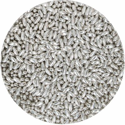 FunCakes SUGAR RICE  -4mm METALLIC SILVER 80g - Μείγμα Ζαχαρωτών Ασημί Μεταλλικές Πέρλες