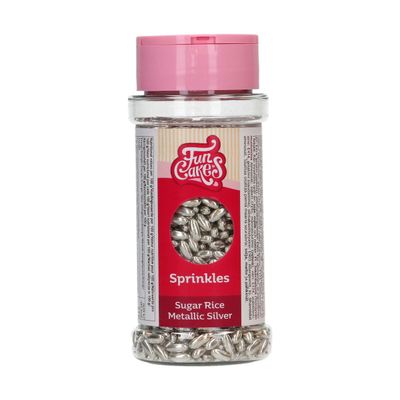 FunCakes SUGAR RICE  -4mm METALLIC SILVER 80g - Μείγμα Ζαχαρωτών Ασημί Μεταλλικές Πέρλες
