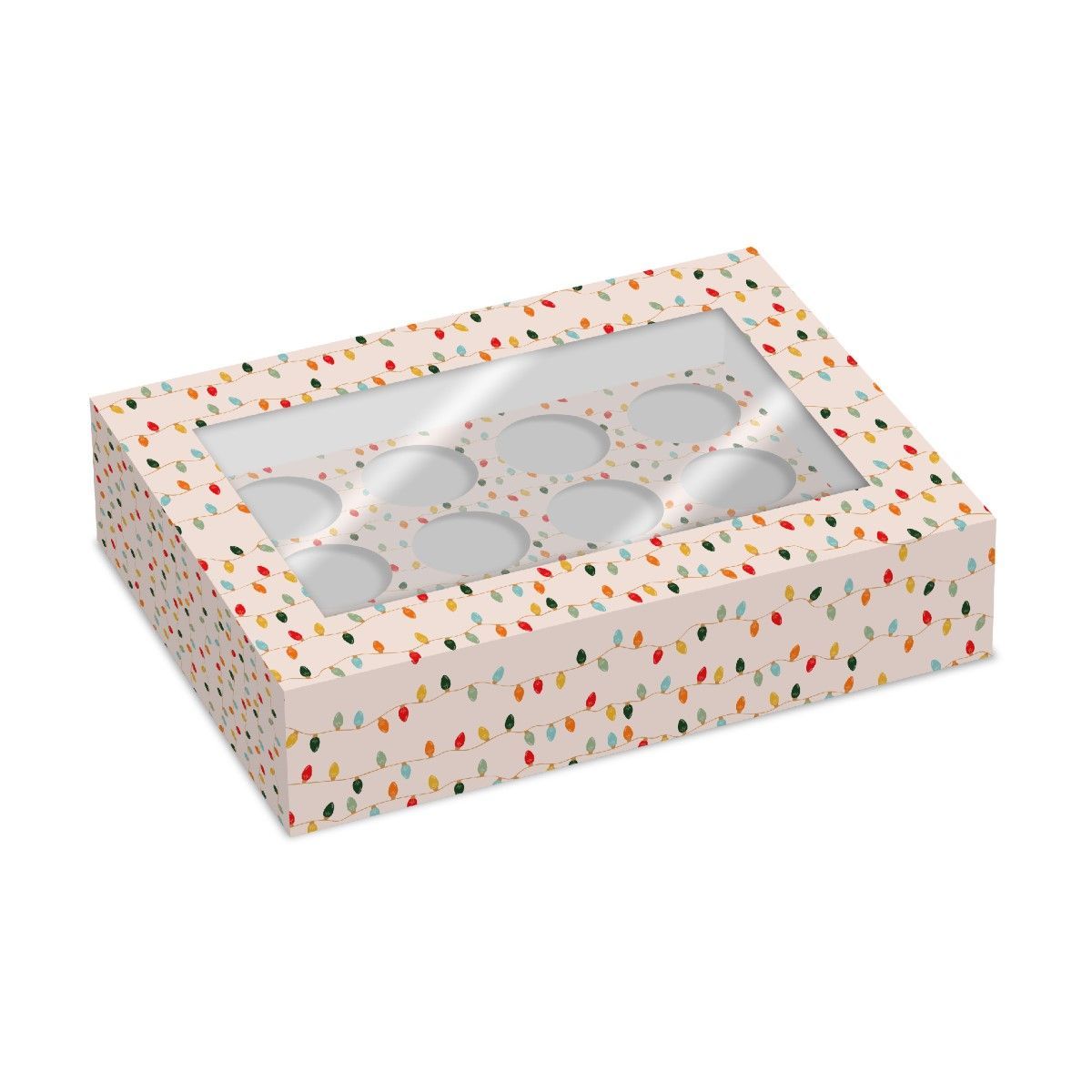 12 Cupcake Box -CHRISTMAS LIGHTS  DESIGN-Κουτί για 12 Cupcakes
