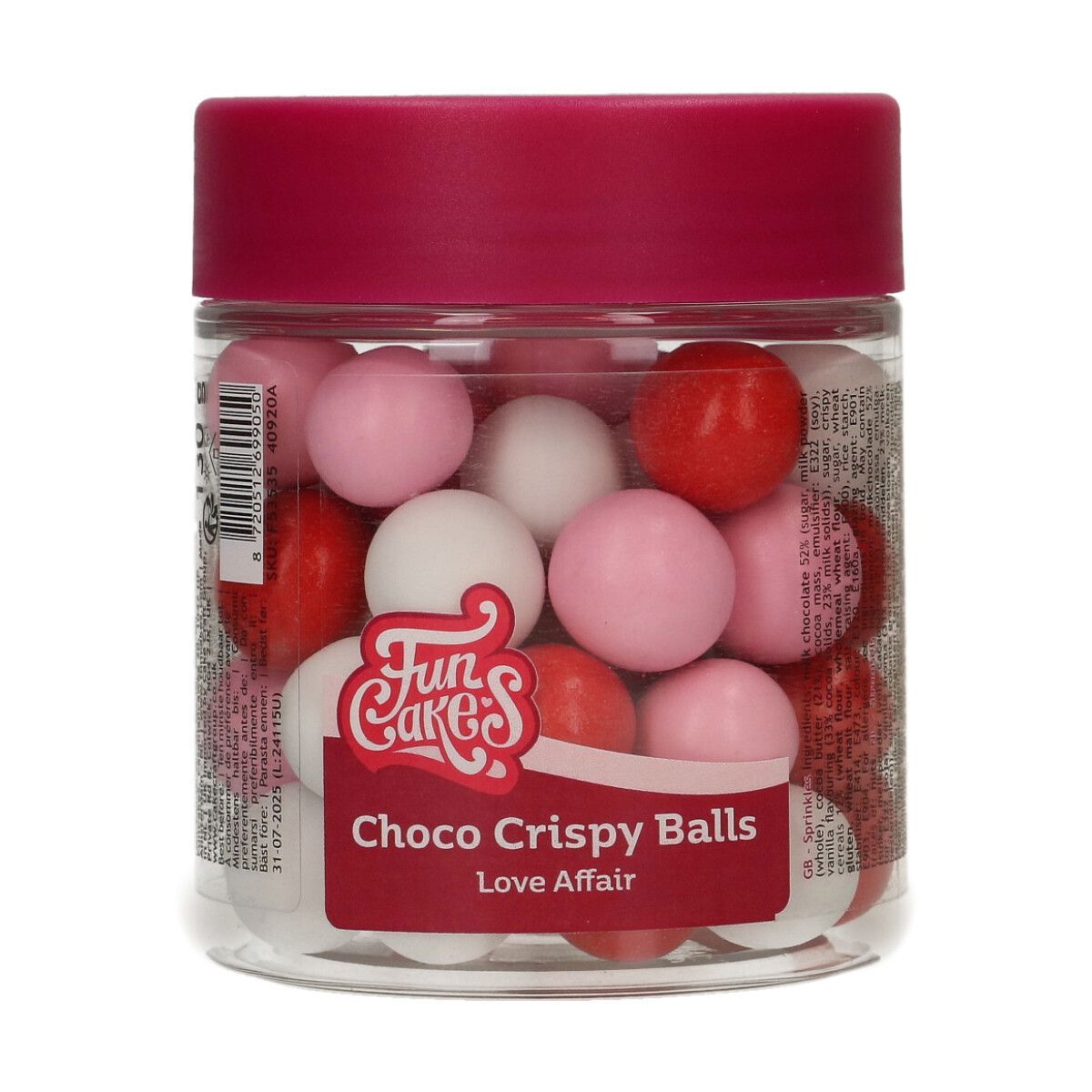 FunCakes Choco Crispy Balls - LOVE AFFAIR 130g - Σοκολατένιες Τραγανές Μεγάλες Πέρλες Μεταλλικό