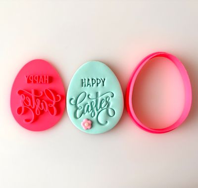 CBS Stamp &amp; Cutter ΑΥΓΟ  'HAPPY EASTER' Κουπάτ &amp; Σφραγίδα