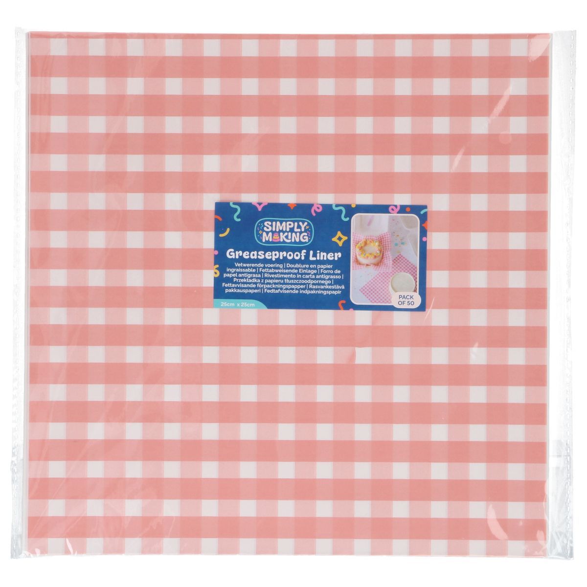 Bento Box Liner PINK CHECKERBOARD 50τμχ- Λαδόκολλα ρόζ