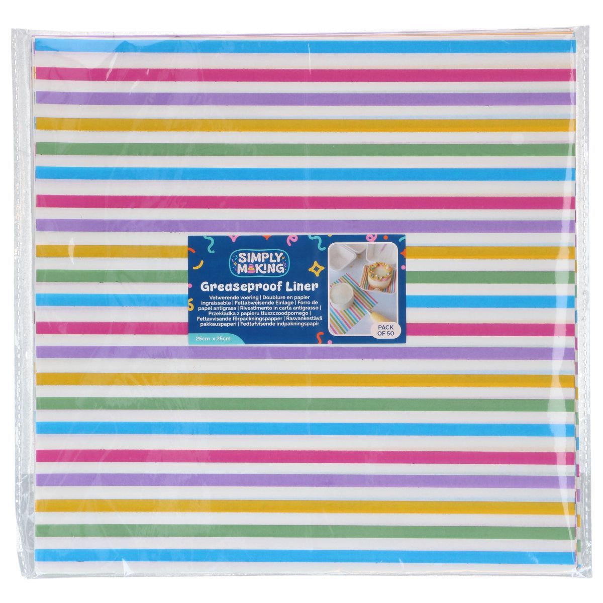 Bento Box Liner RAINBOW STRIPES 50τμχ-Λαδόκολλα πολύχρωμη