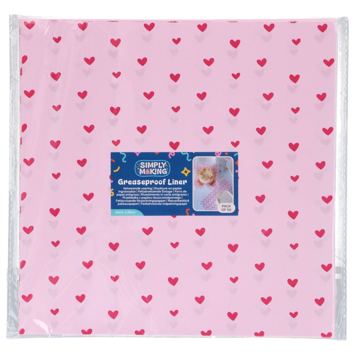 Bento Box Liner PINK HEARTS 50τμχ- Λαδόκολλα Ροζ με Καρδιές