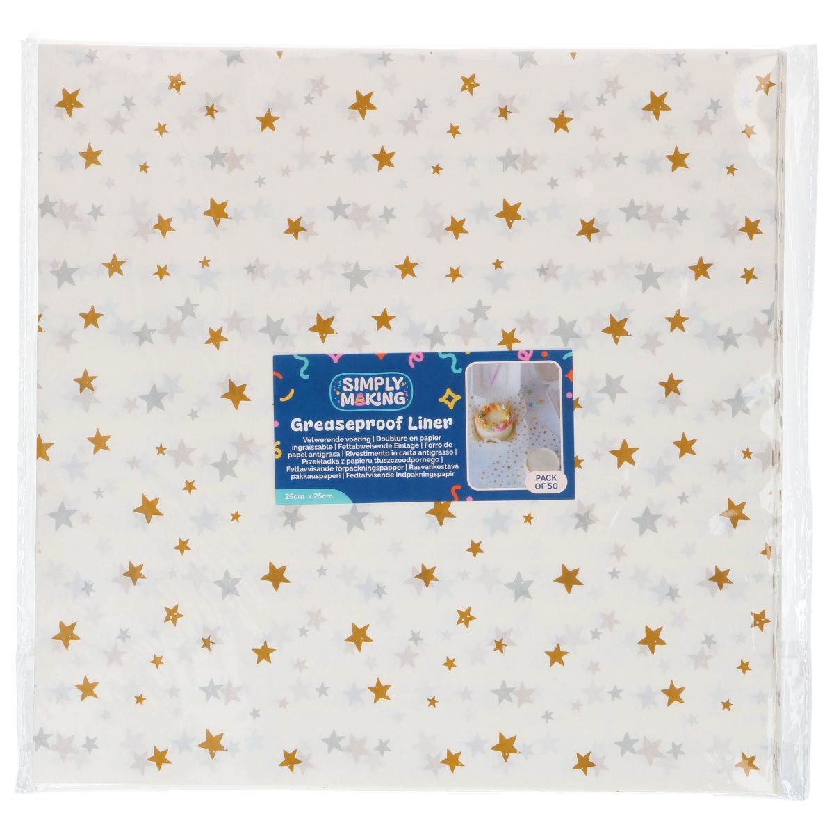 Bento Box Liner GOLD SILVER STARS 50τμχ-Λαδόκολλα με Χρυσά και Ασημί Αστέρια