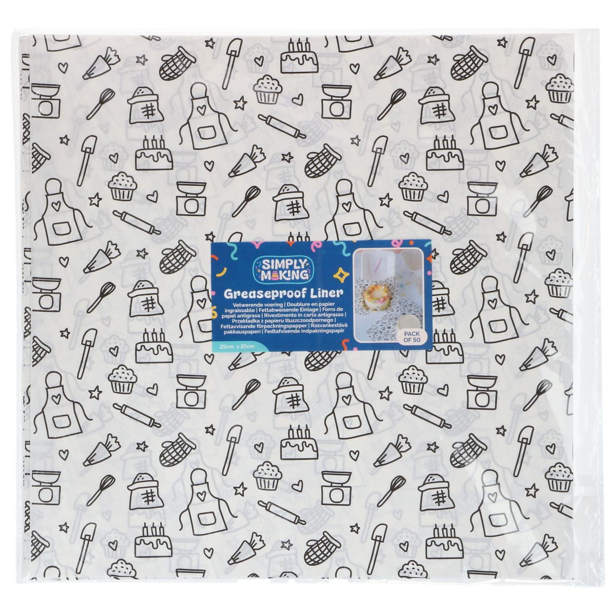 Bento Box Liner BAKING FUN 50τμχ-Λαδόκολλα με φόντο αξεσουάρ ψησίματος