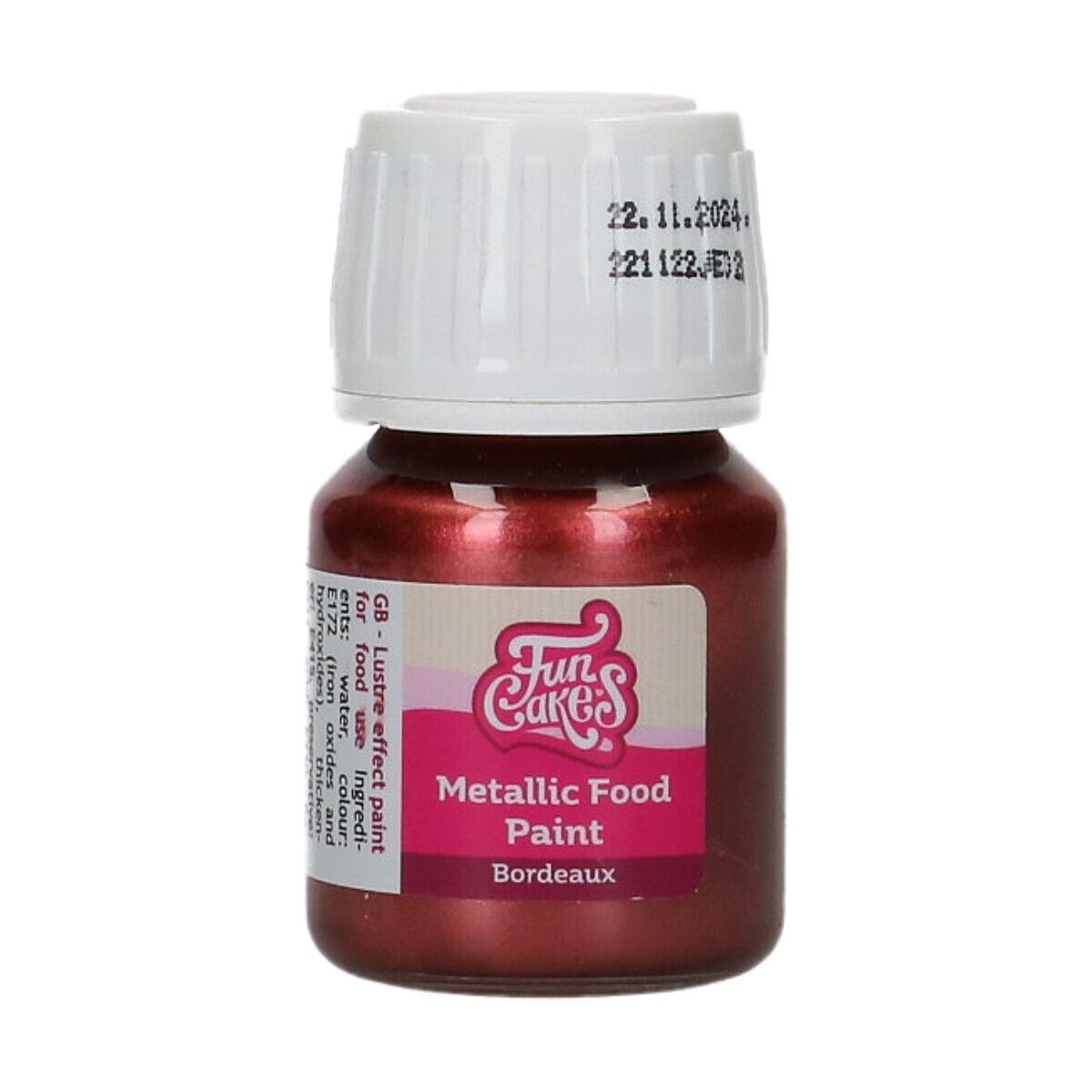 SALE!!! FunCakes Edible Metallic Food Paints -BORDEAUX -Μεταλλικό Βρώσιμο Χρώμα Ζωγραφικής Μπορντώ -30ml