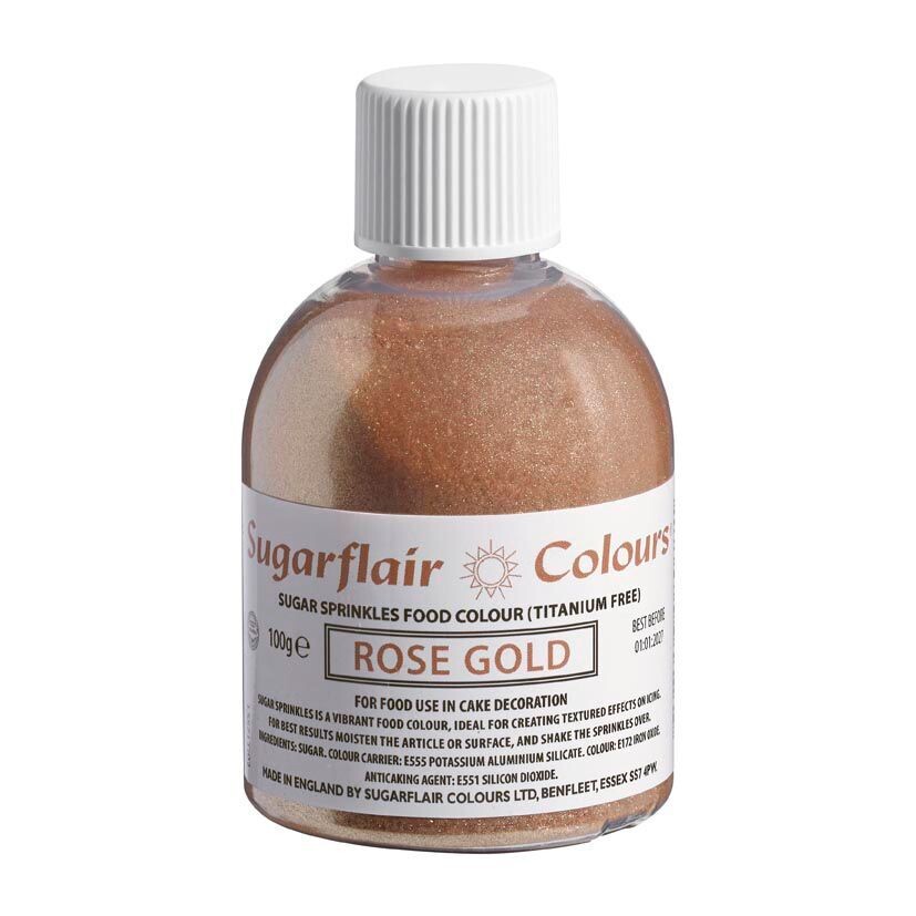SALES!!!Sugarflair -Sparkling Sugar Sprinkles -ROSE GOLD 100g - Χρωματιστή Ζάχαρη - Ροζ Χρυσό-ΑΝΑΛΩΣΗ ΚΑΤΑ ΠΡΟΤΙΜΗΣΗ 01/2027