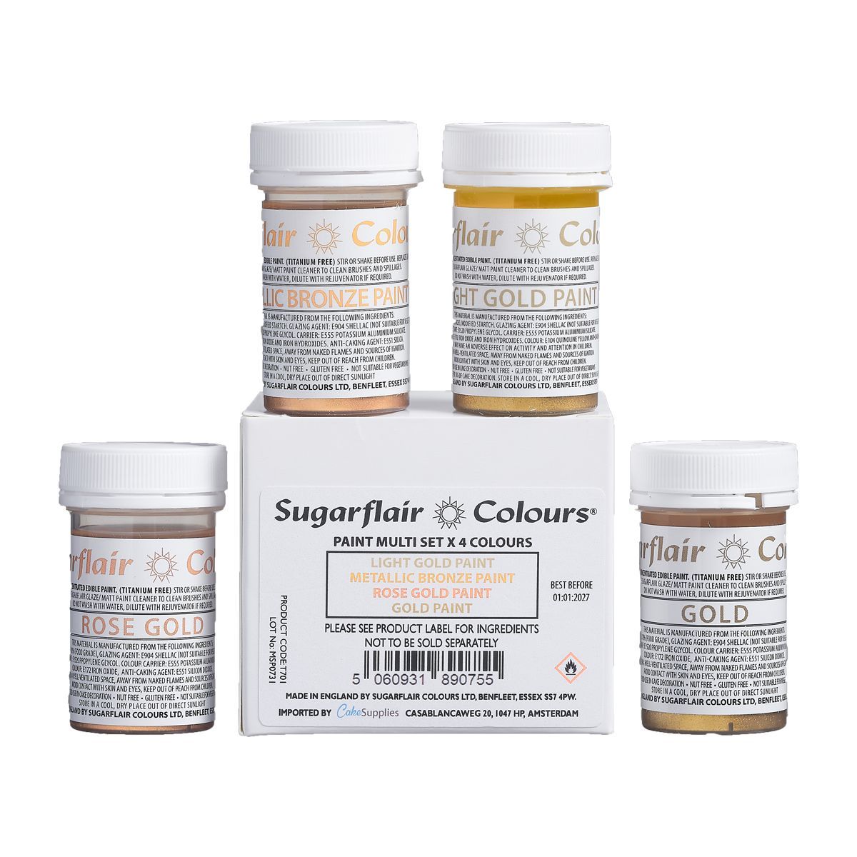 SALES!!!Sugarflair Mixed Metallic Paint Set 4 x 20g -Μεταλλίκο Σετ Ζωγραφικής-ΑΝΑΛΩΣΗ ΚΑΤΑ ΠΡΟΤΙΜΗΣΗ 01/2027