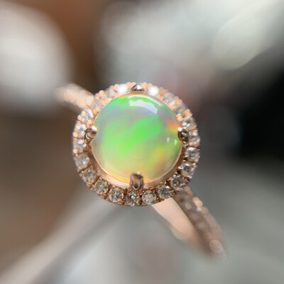 14K Rose Gold Opal And Diamond Ring