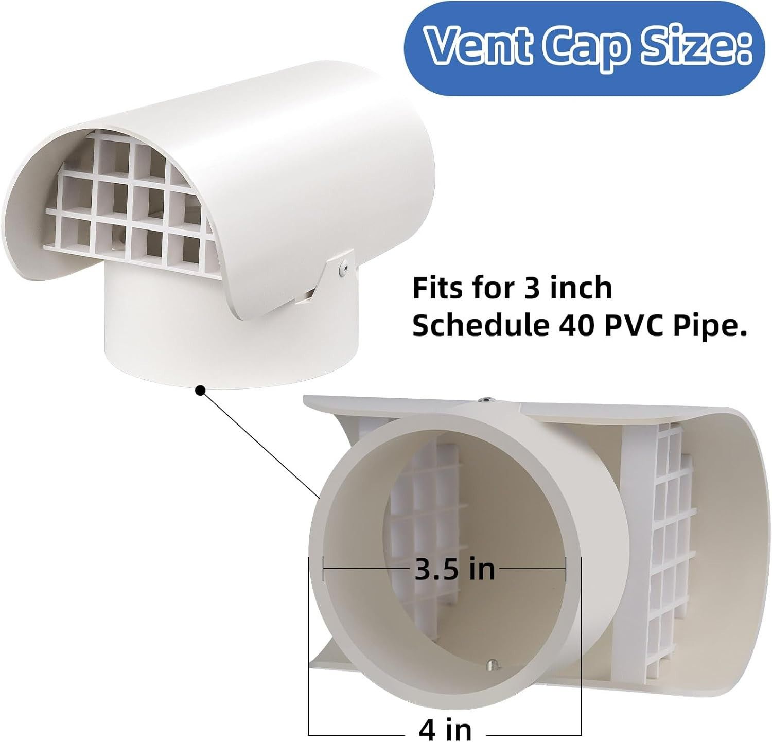 PVC Radon Rain Caps, Size: 3&quot;