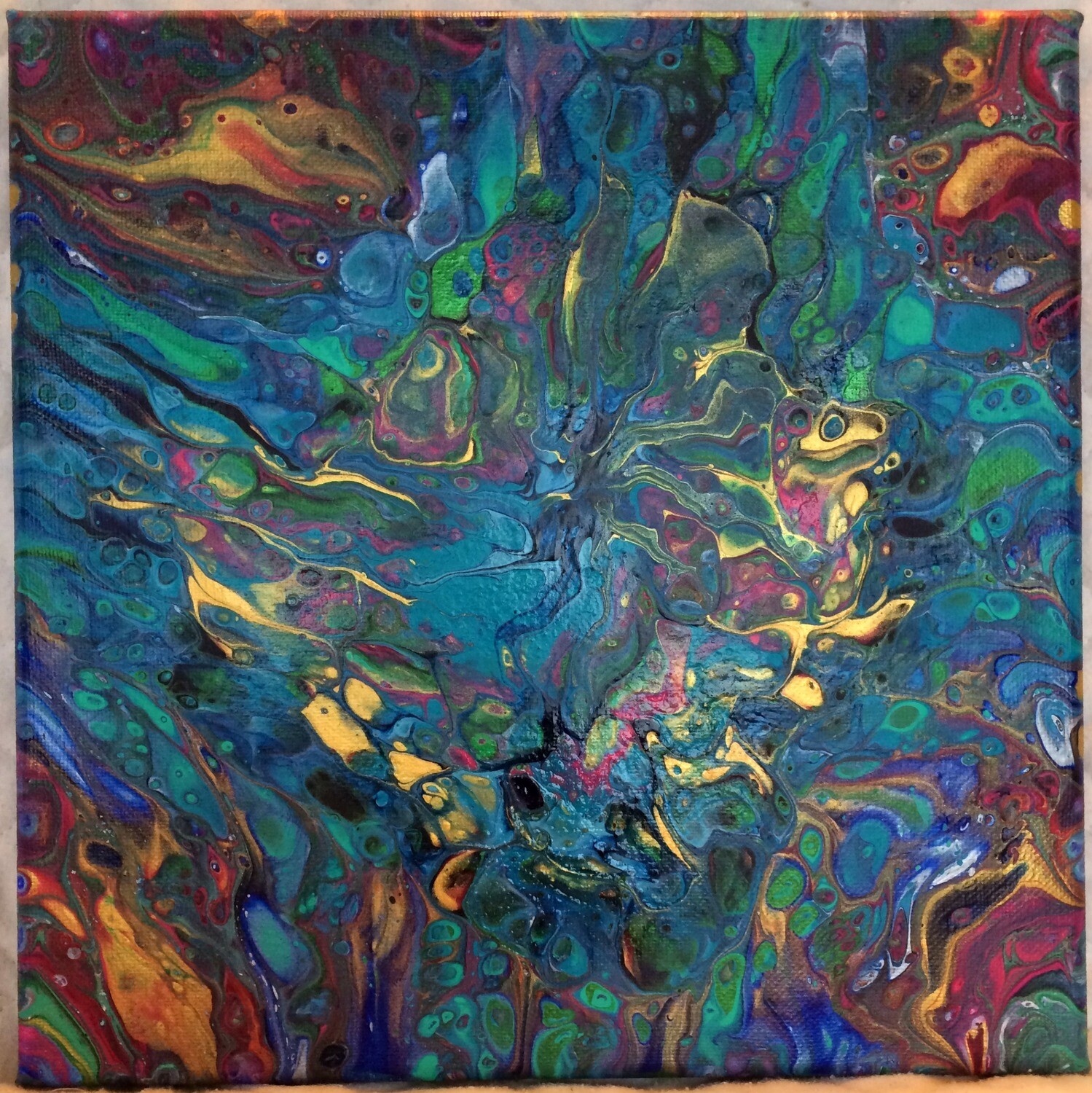 &quot;Golden Gecko&quot; Original Abstract on 8&quot; x 8&quot; canvas