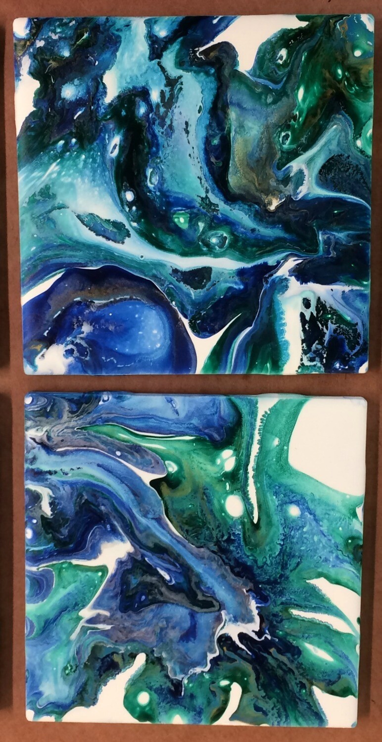 SOLD - Blue &amp; Green Tile Coasters