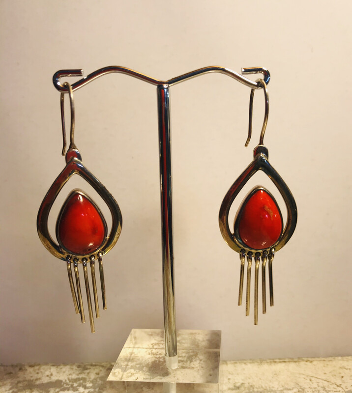 Coral And Silver Earings