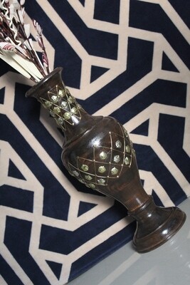 Handmade Wooden Carved with Iron Work Flower Pot