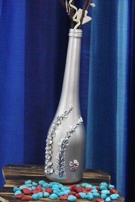 Hand Painted Wine bottle Vase, Up Cycled