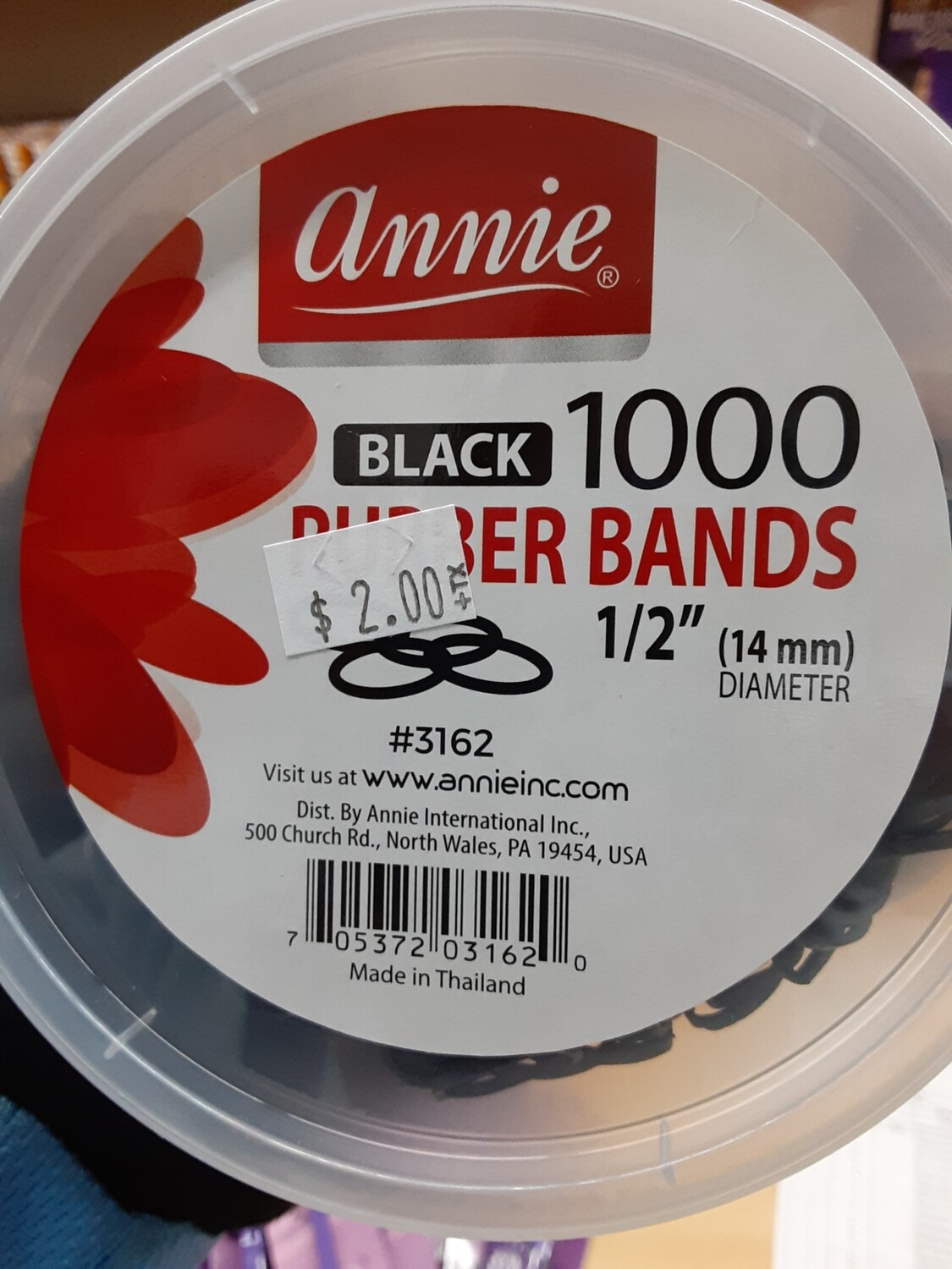 Annie Black Rubber Bands 1000 1/2 Diameter