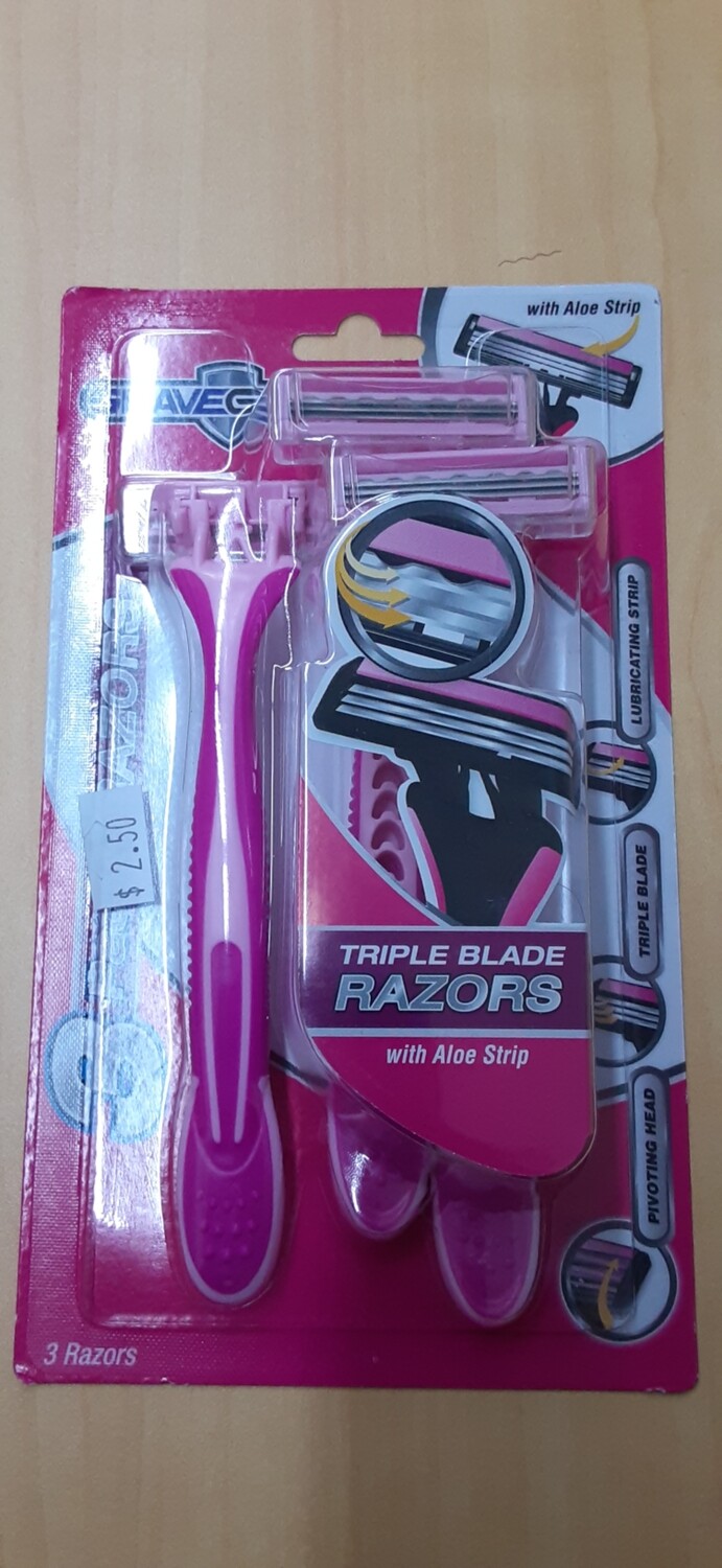 3 Pink Triple Blade Razors Package